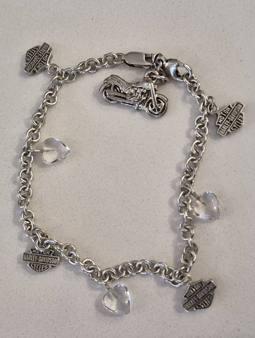 Sterling Silver Harley Davidson Heart Charm Bracelet